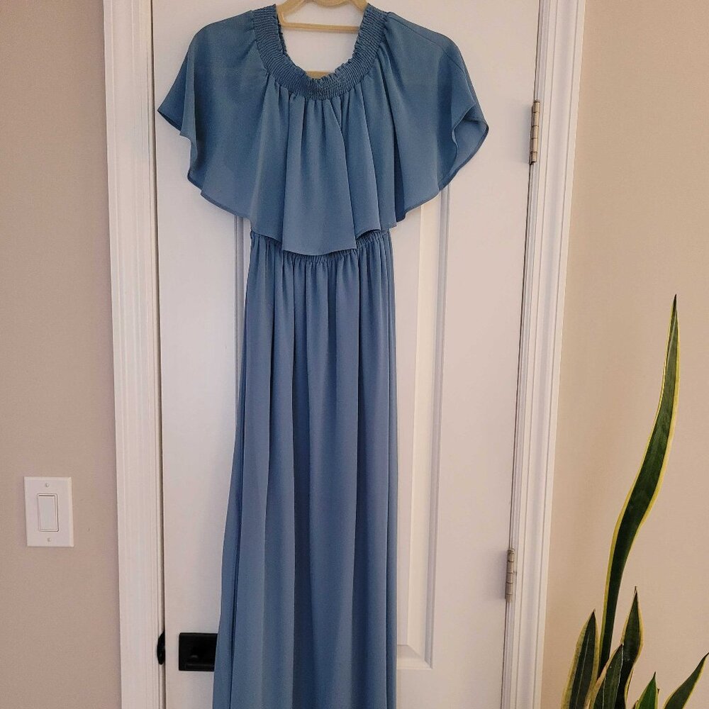 Show Me Your Mumu Hacienda Bridesmaid Chiffon Maxi Dress Blue Size XS